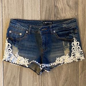 Lace & Denim Short Shorts